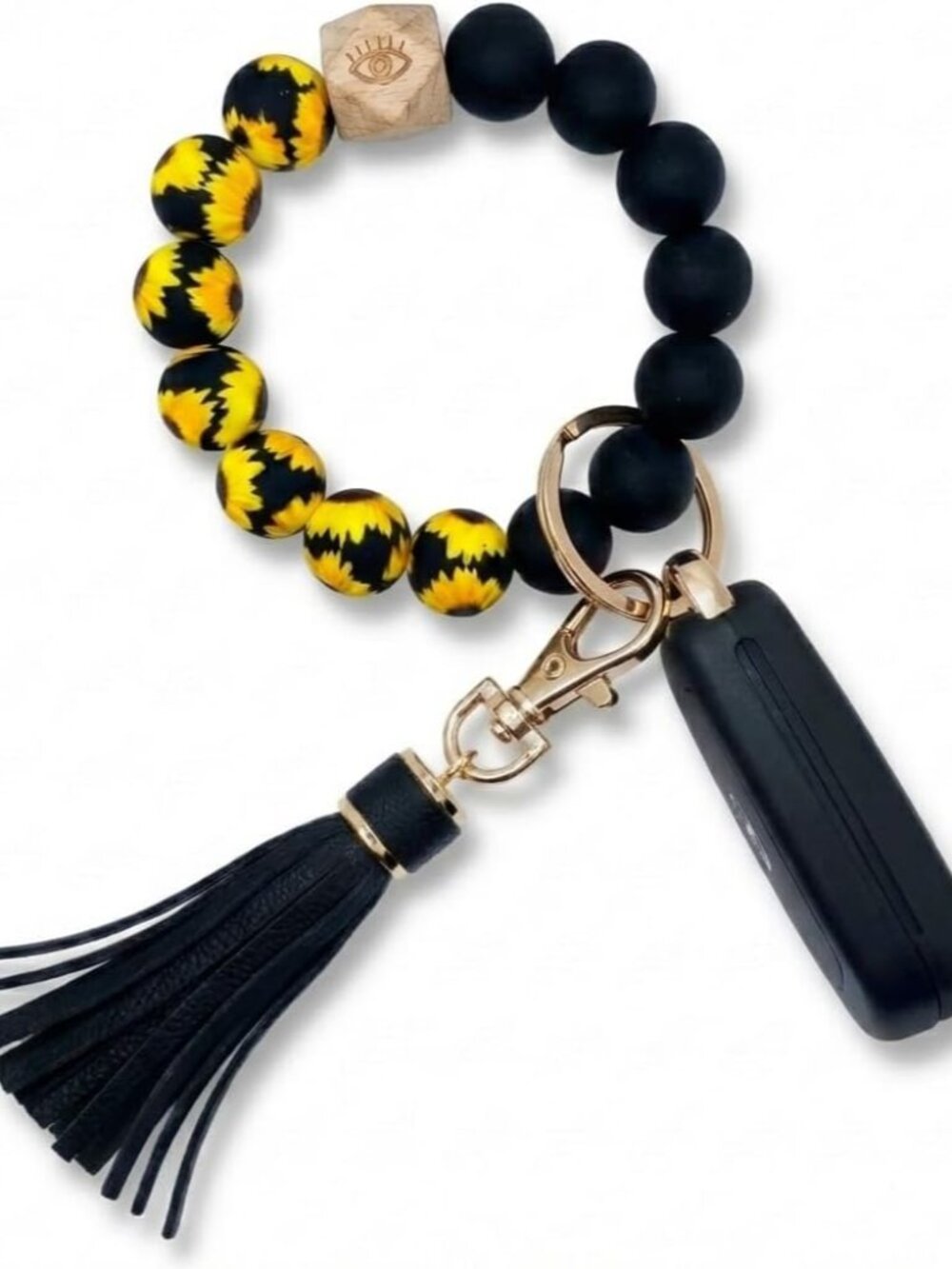 Key Ring Bracelet Car Keychain Holder Wristlet Silicone Women Beaded Bangle Chai